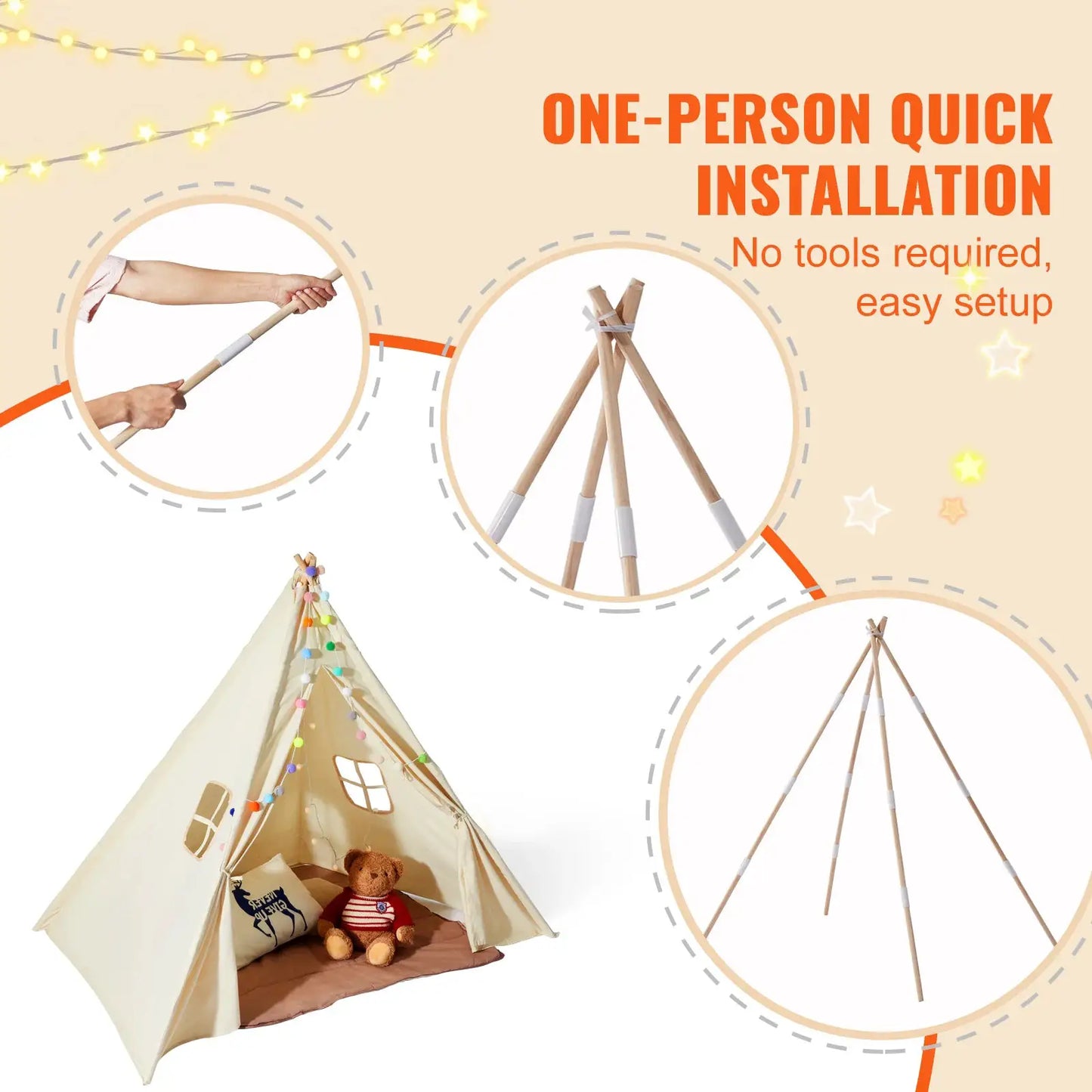 VEVOR Kids Play Tent Teepee Tent for Kids 1-5 Years Old Tent for Kids with Windows for Indoor and Outdoor Toddler Tent from PriceLows™