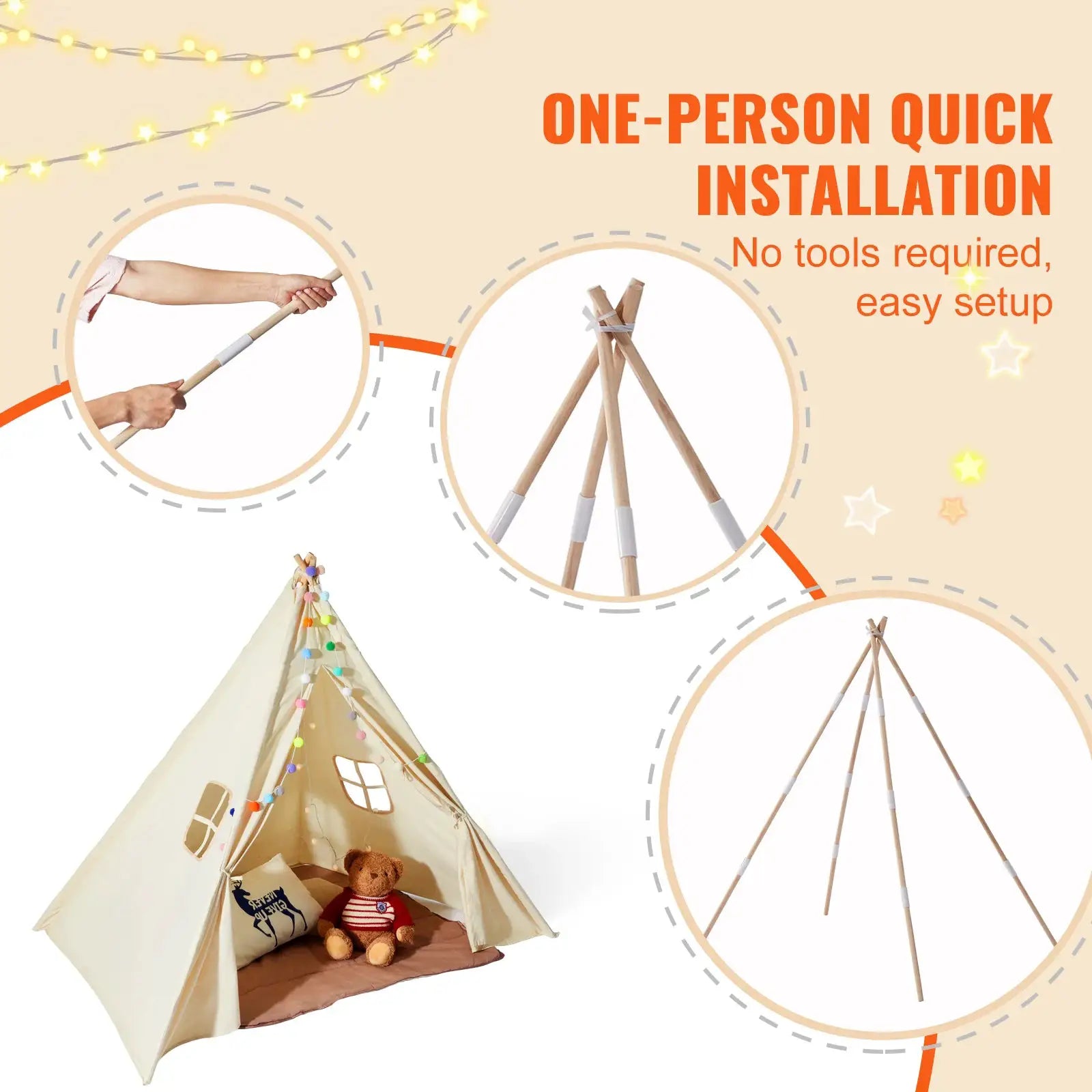 VEVOR Kids Play Tent Teepee Tent for Kids 1-5 Years Old Tent for Kids with Windows for Indoor and Outdoor Toddler Tent from PriceLows™