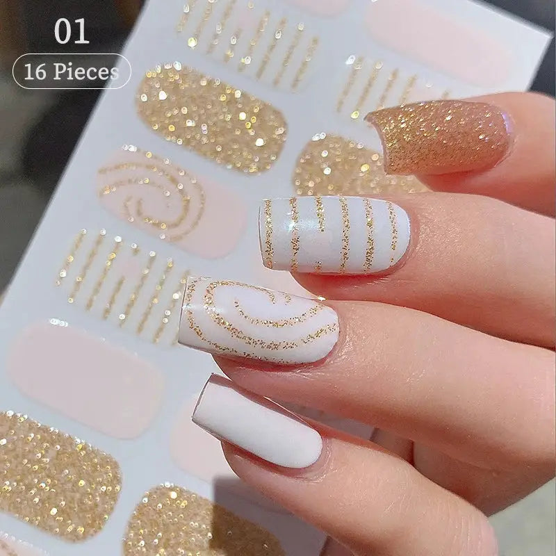 14/16Tips Full Cover Gradient Nail Stickers Multi Color Self Adhesive Slider No Need UV Lamp Cured Press ON Nail Decal from PriceLows™