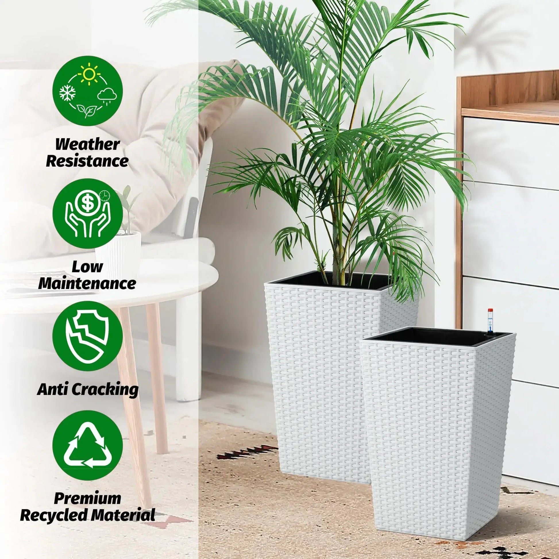 Set of 2 Black Tall Planters Self Watering Planter with Water Level Monitor, Trays 360° Wheels Standing Planter Pots from PriceLows™