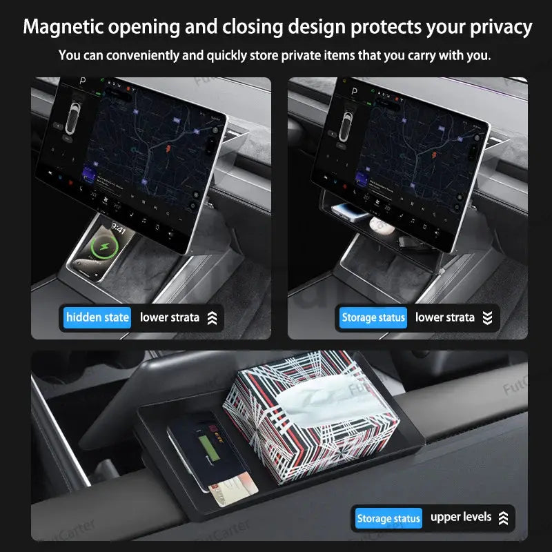 For Tesla Model3 Y Juniper 2025 central control screen Hidden Magnetic opening closing storage box tissue box storage accessorie from PriceLows™