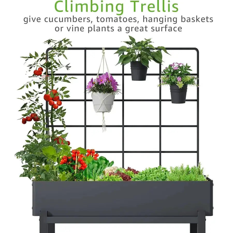 Raised Garden Bed with Trellis, Elevated Planter Box with Legs for Outdoor Patio, Iron Standing Garden Box for Vegetables, Herbs from PriceLows™