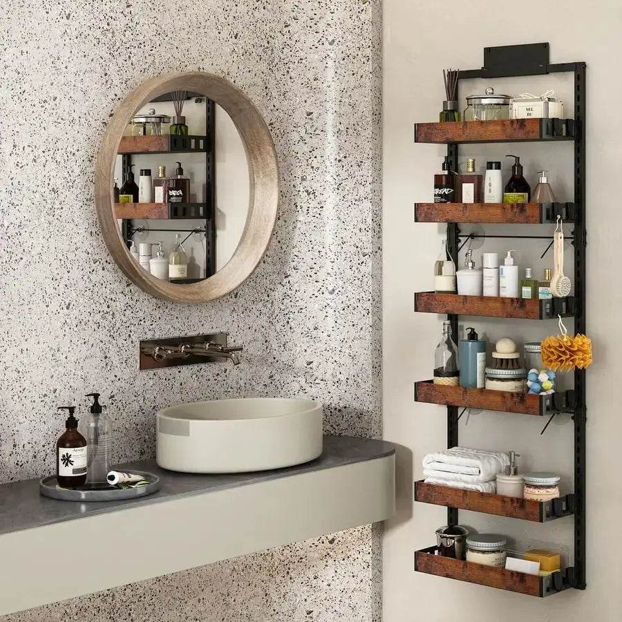 Over the Door Pantry Organizer, 6Tier Adjustable Wooden Basket Kitchen Pantry Door Organization and Storage, HeavyDuty Metal Han from PriceLows™