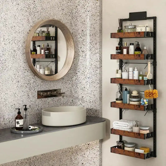 Over the Door Pantry Organizer, 6Tier Adjustable Wooden Basket Kitchen Pantry Door Organization and Storage, HeavyDuty Metal Han from PriceLows™