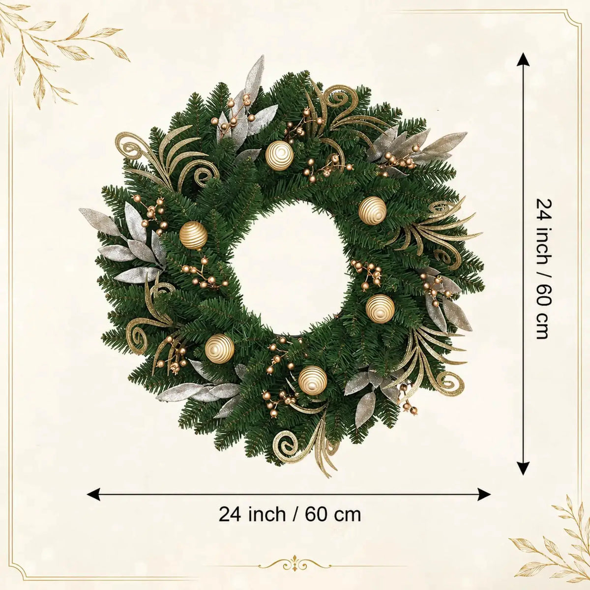 Christmas Wreath | Pine Branch | Berry Bow | 24 Inch