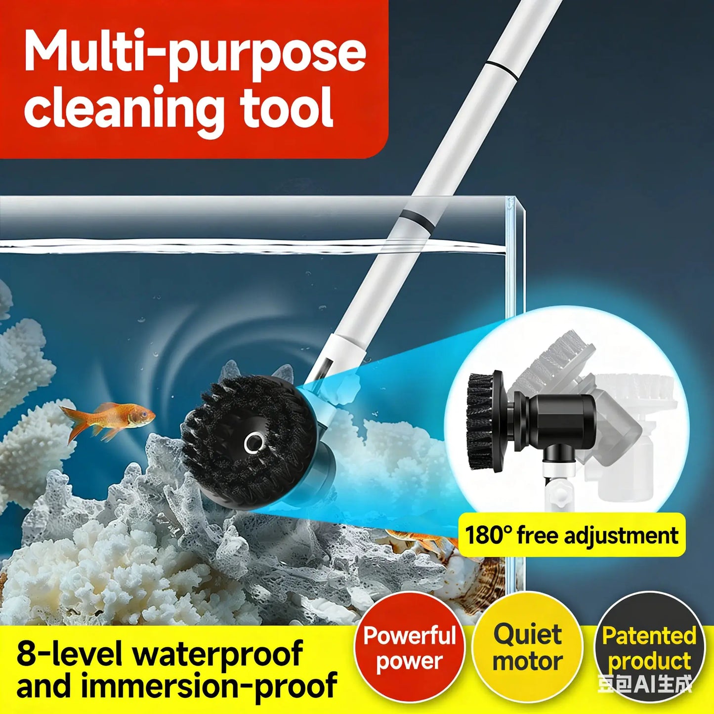 Electric Fish Tank Brush | Adjustable Length | Waterproof