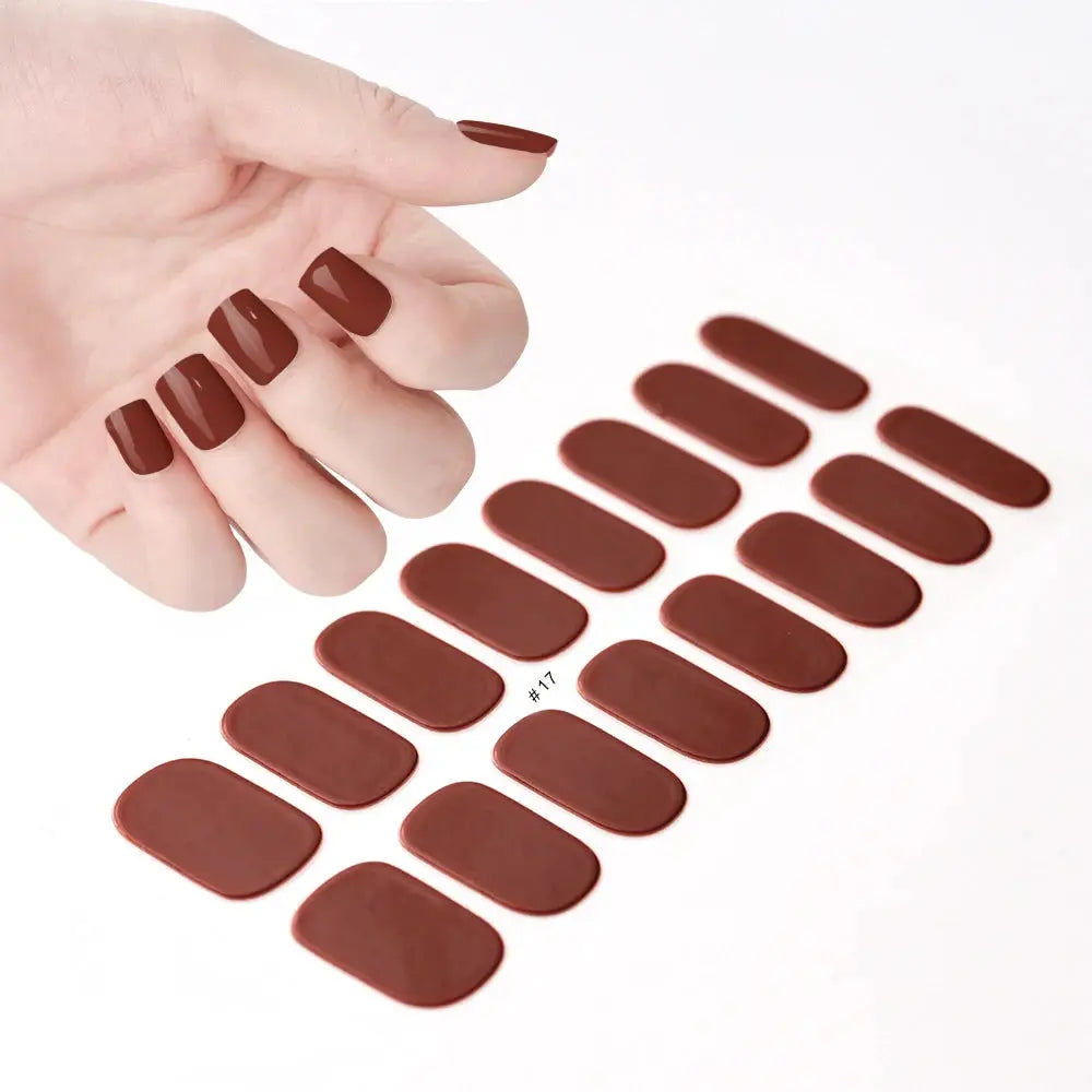 1Pcs Semi-Cured UV Gel Nail Sticker Pure Color Full Cover Waterproof Long-lasting Nail Strips 16Tips DIY Nail Polish Stickers *& from PriceLows™