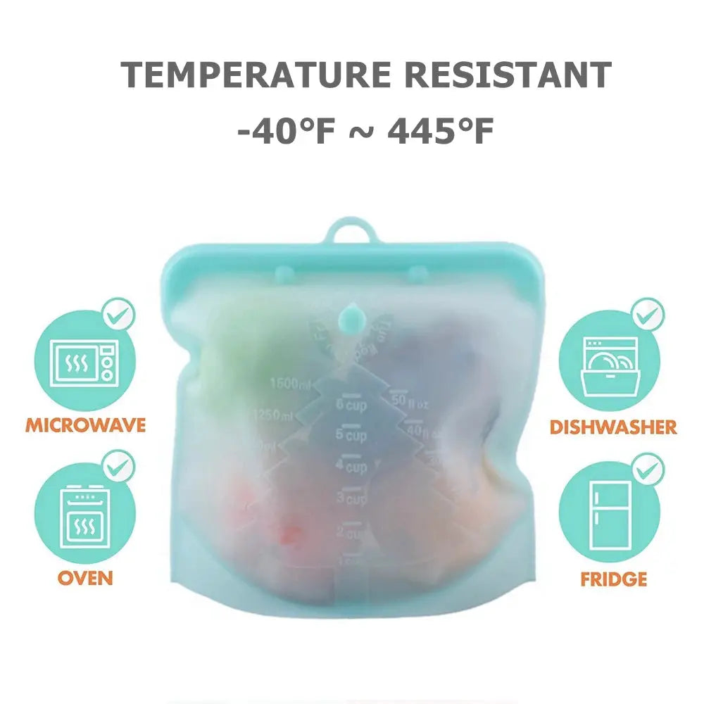 Reusable Silicone Bag | Capacities 500ml 1000ml 1500ml | Leakproof