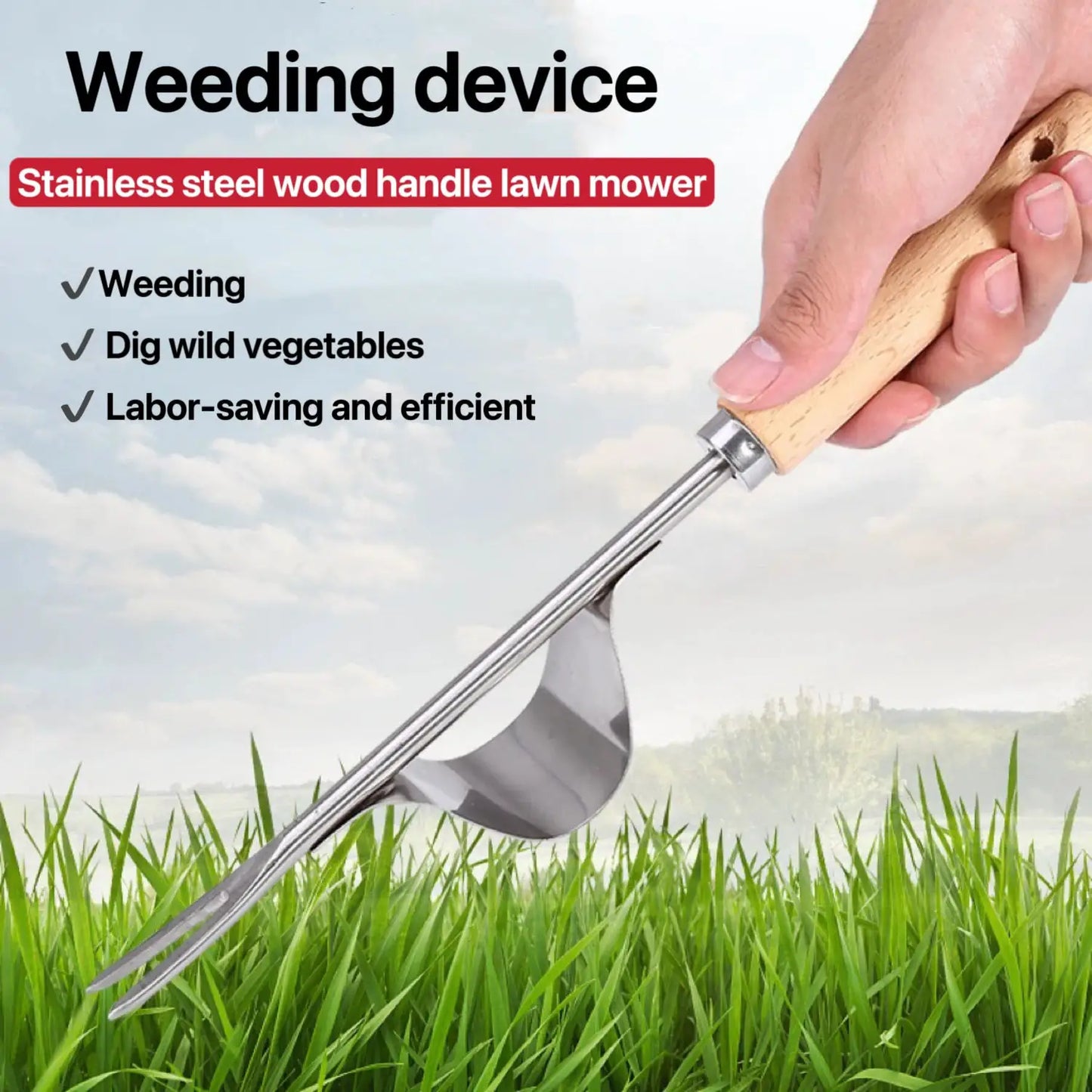 Wood Hand Weed Puller Tool For Root Removal With Garden Handle