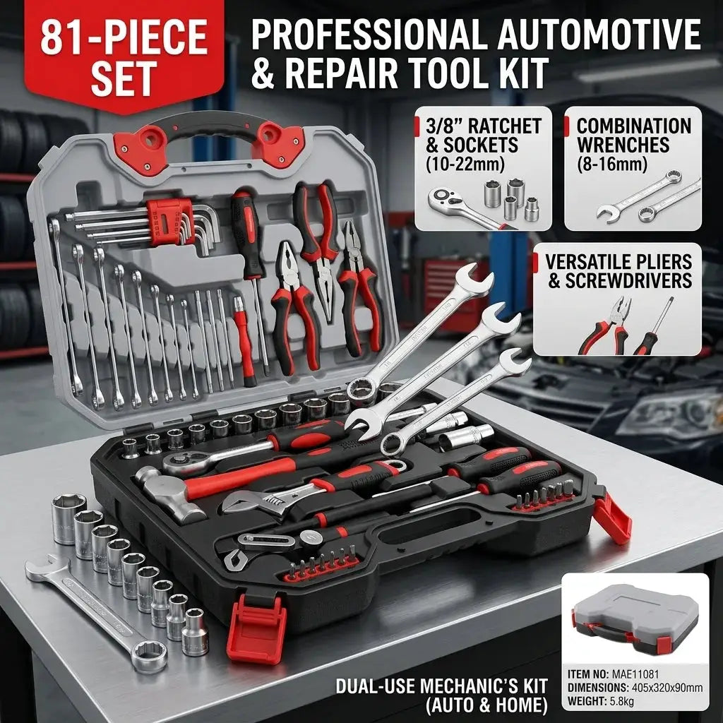 Mechanic Tool Set, 1/4", 3/8" & 1/2" Drive Metric/SAE CR-V Socket Wrench & Quick-Release Ratchet Kit for Auto & Home Repair from PriceLows™