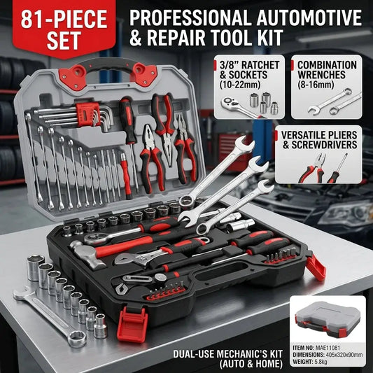 Mechanic Tool Set, 1/4", 3/8" & 1/2" Drive Metric/SAE CR-V Socket Wrench & Quick-Release Ratchet Kit for Auto & Home Repair from PriceLows™