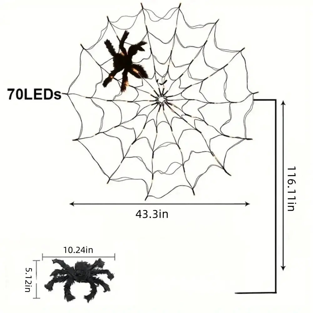 Halloween Spider Web LED String Lights with Plush Spider, USB Powered for Indoor Halloween Party, Haunted House, and Wall Decor from PriceLows™
