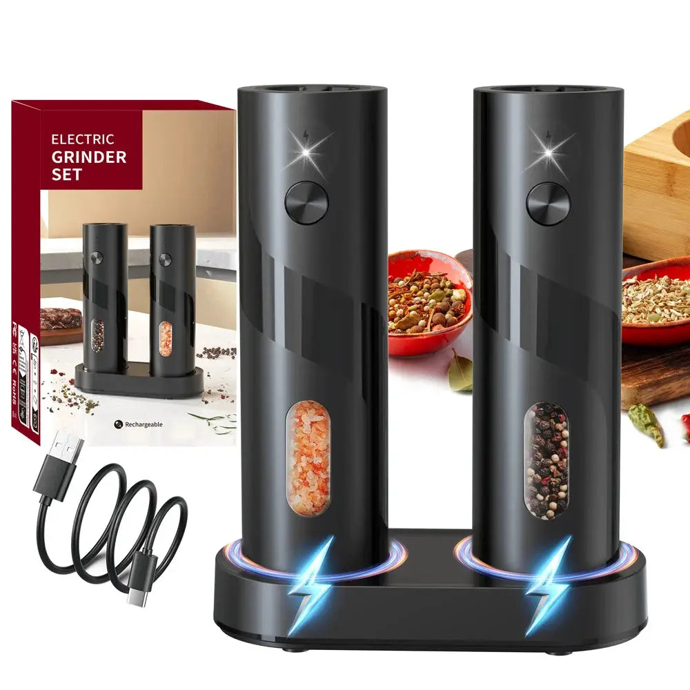 Electric Salt And Pepper Grinder Set | Rechargeable | Charging Base Included