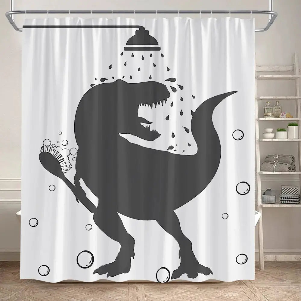 Funny Bathing Dinosaur Shower Curtains Black Cat Animal Silhouette Kids Bath Curtain Modern Polyester Bathroom Decor with Hooks from PriceLows™