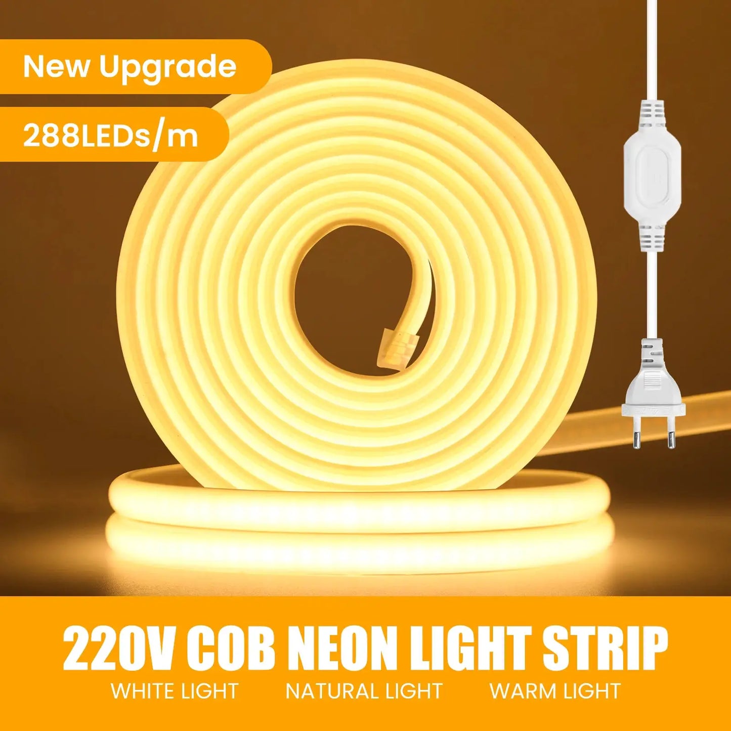 288LEDs/M COB NEON Light 220V 40M 35M 30M 25M 20M 15M 10M FOB Tape Ribbon EU UK Plug IP67 Waterproof Linear Lighting For Bedroom from PriceLows™