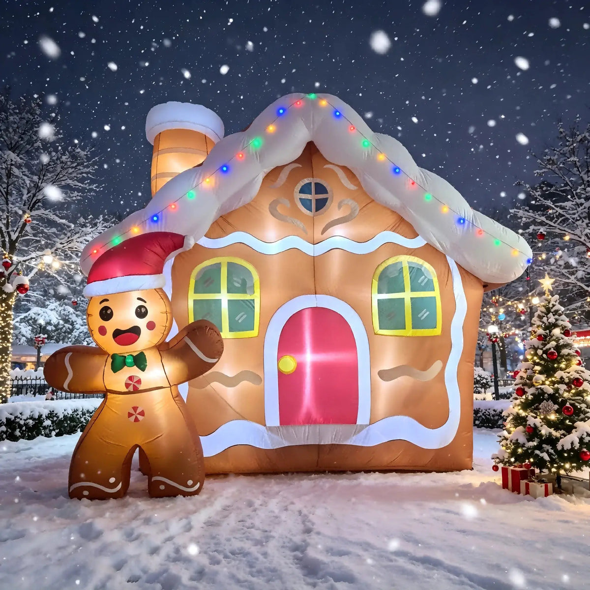 Inflatable Gingerbread House | 11.2 Ft | LED Lights | Holiday Garden Decor