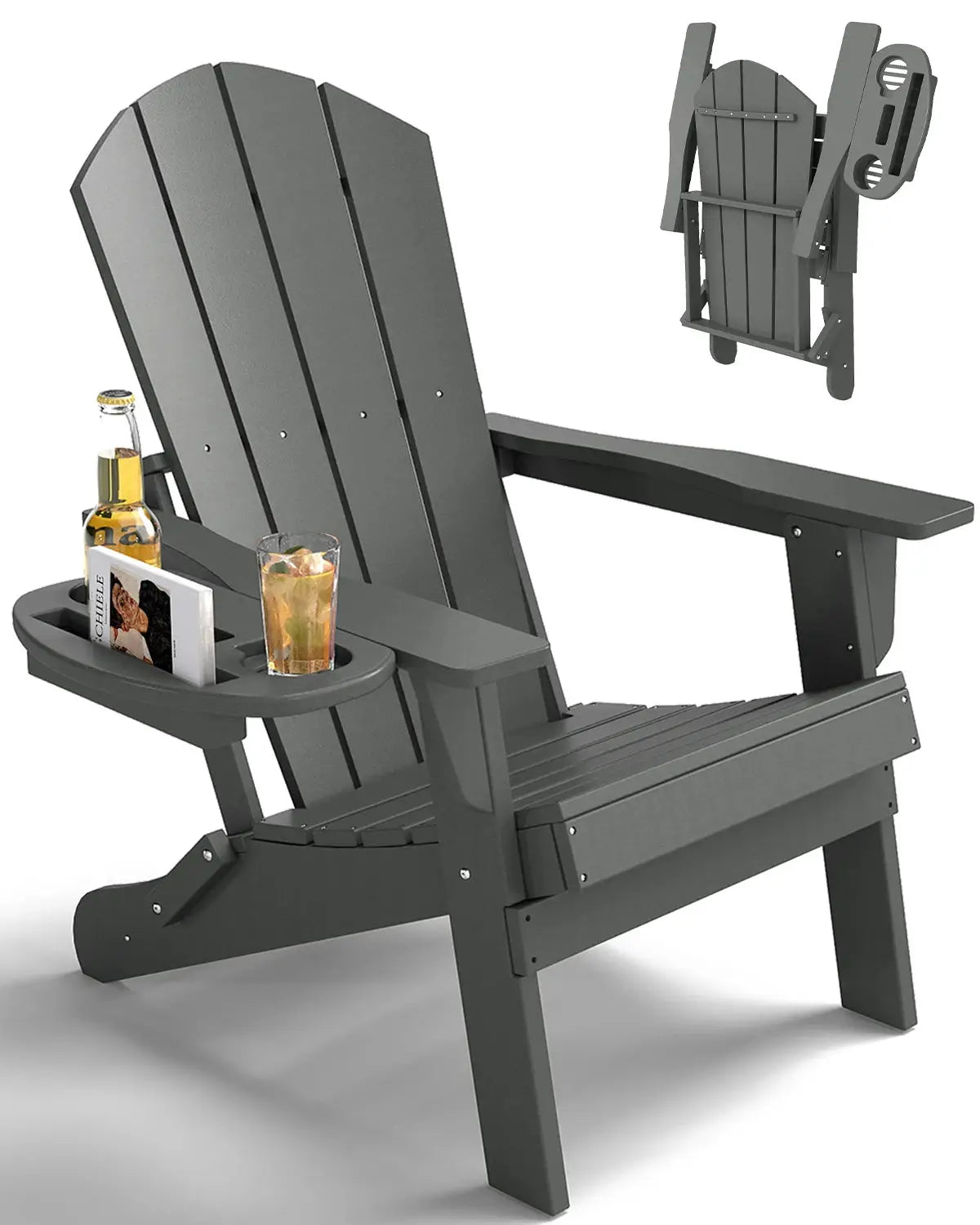 FOOWIN 1/2pcs Folding Adirondack Chair Weather Resistant HDPE Plastic Cup Holder Outdoor Patio Garden Fire Pit Deck Lawn from PriceLows™
