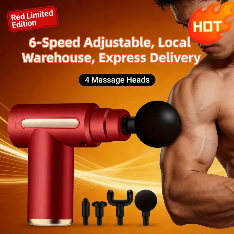 Portable Wireless Massage Gun Electric Deep Tissue Relaxer LED Screen 4 Massage Heads 1200mAh Battery for Body Pain Relief from PriceLows™