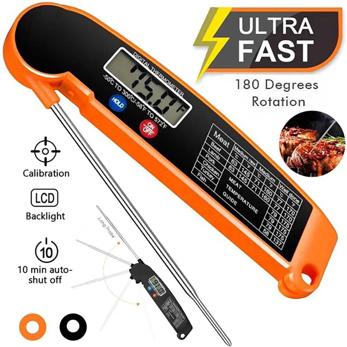 Digital Meat Thermometer | Foldable Design | Kitchen Use | One Size