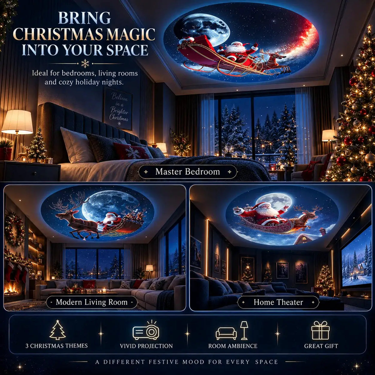 Christmas Projection Lamp | USB Powered | HD Patterns | Indoor Decor