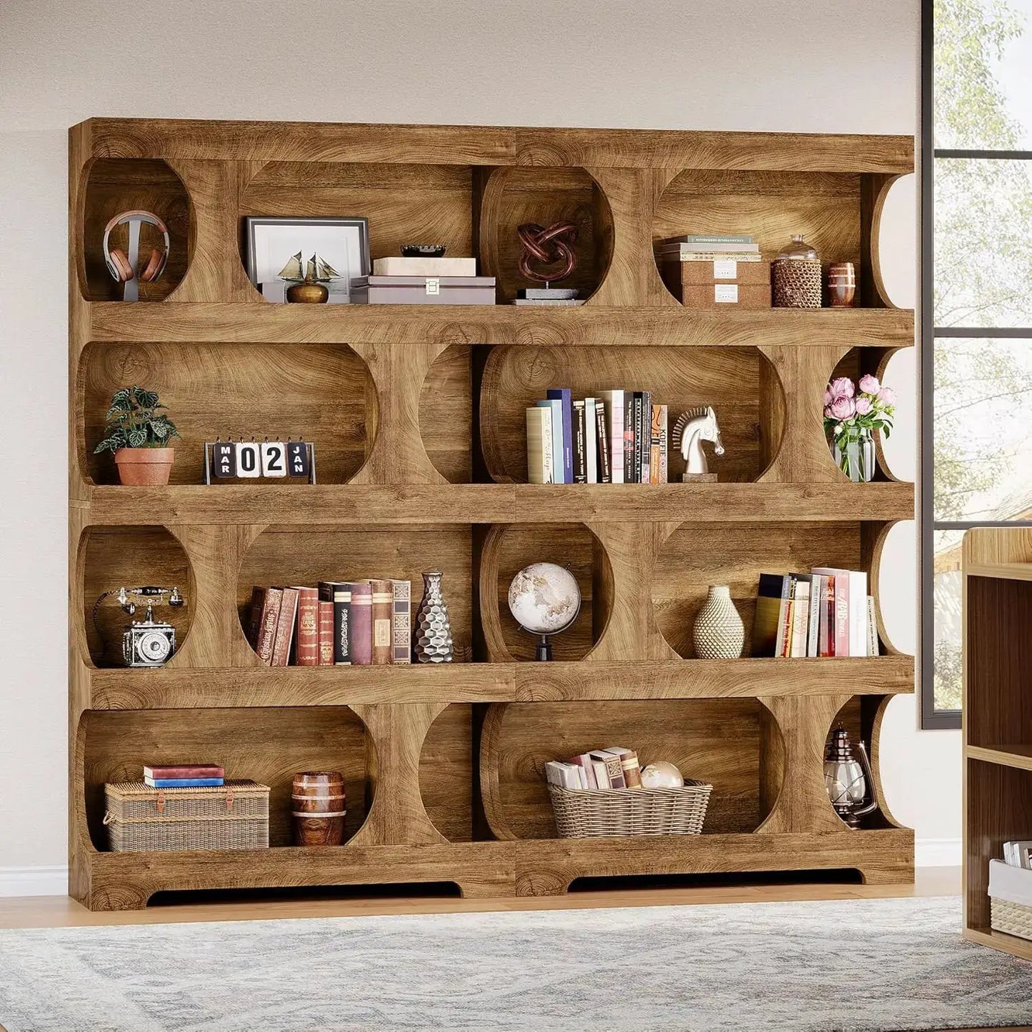 Modern Asymmetrical Bookshelf,Freestanding Display Shelf with Classic Shape,Large Library BookShelf for Living Room, Home Office from PriceLows™