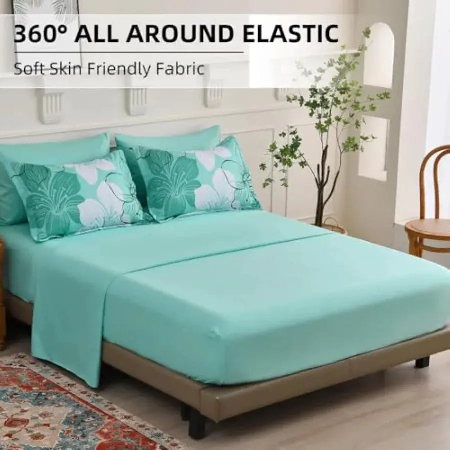 Comforter Set Size 7 Pieces Bed in a Bag, Turquoise Floral Comforter and Sheet Set, Soft Microfiber Complete Summer Bedding Set from PriceLows™