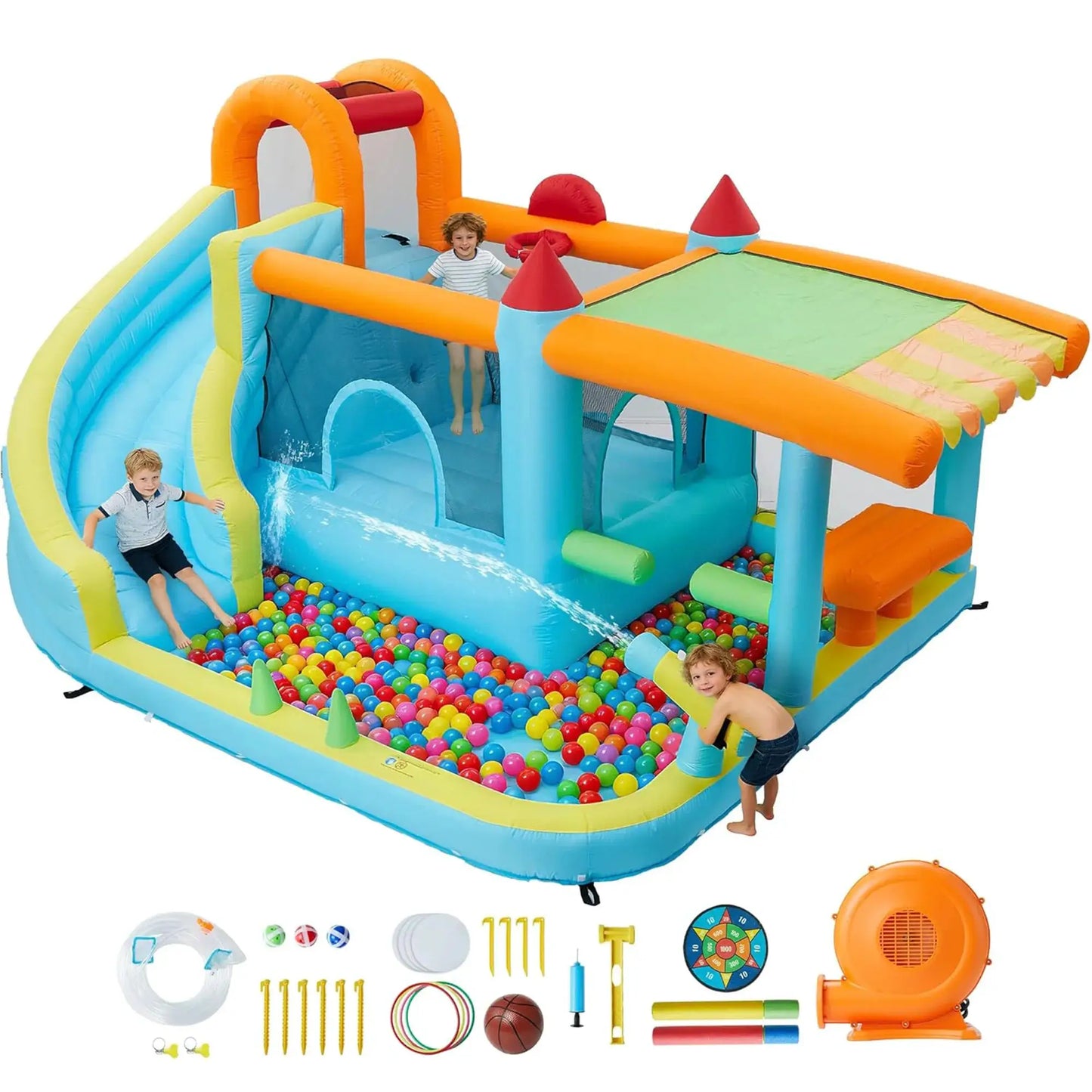 14FT Kids Bounce House With Slide & 450W Blower, 12-in-1 Inflatable Water Bouncer For Backyard Indoor Outdoor Party Castle Play from PriceLows™