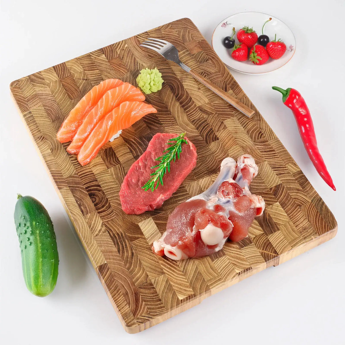 Teak Wood Cutting Board | End Grain | Hidden Handles | Large
