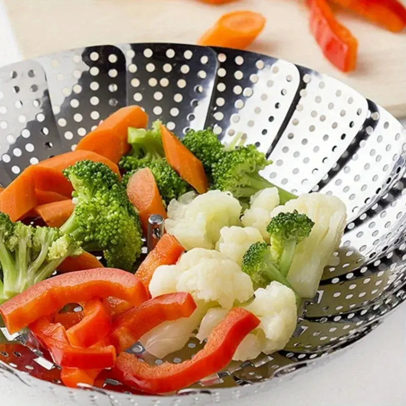 Stainless Steamer Basket | Expandable 6 to 10.5in | Foldable | Fits Pots