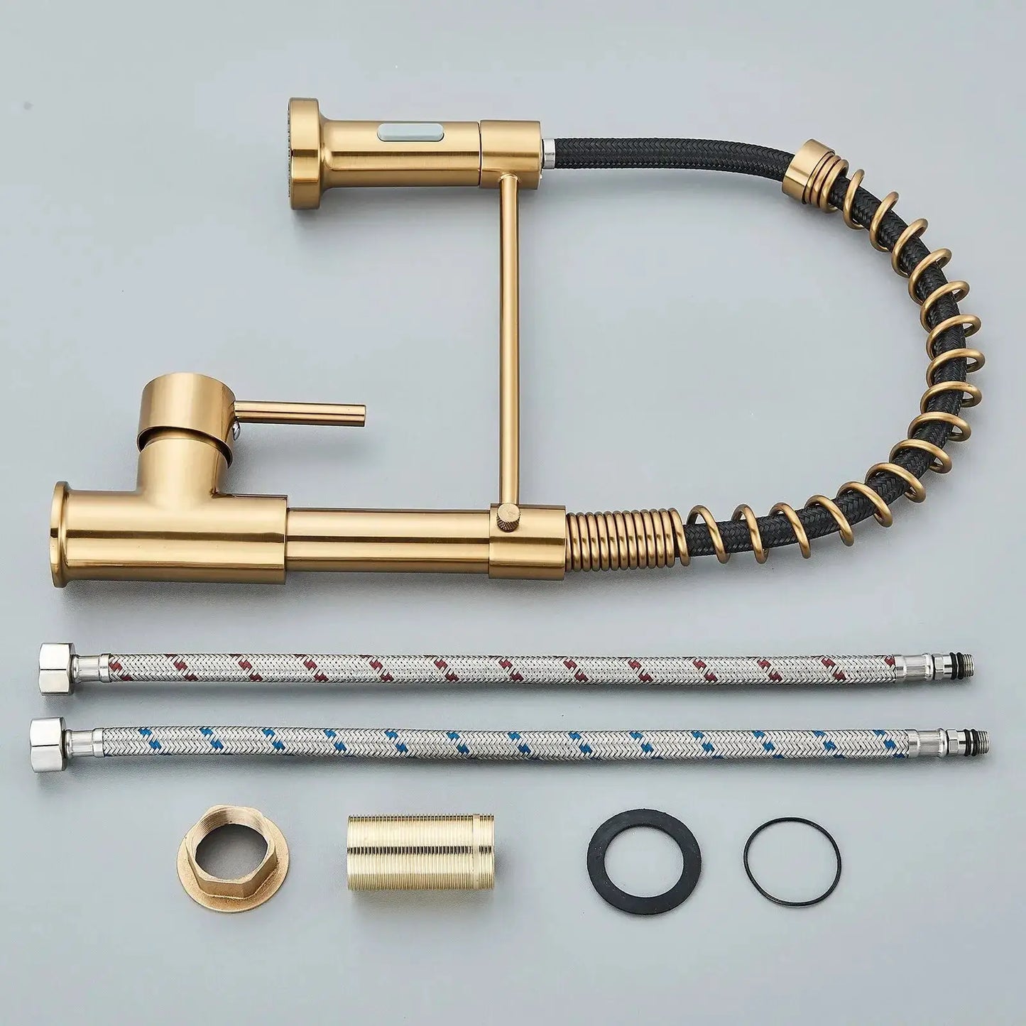 Brushed Gold Kitchen Sink Faucet One Handle Spring Hot and Cold Water Tap Deck Mounted Bathroom Kitchen Crane from PriceLows™