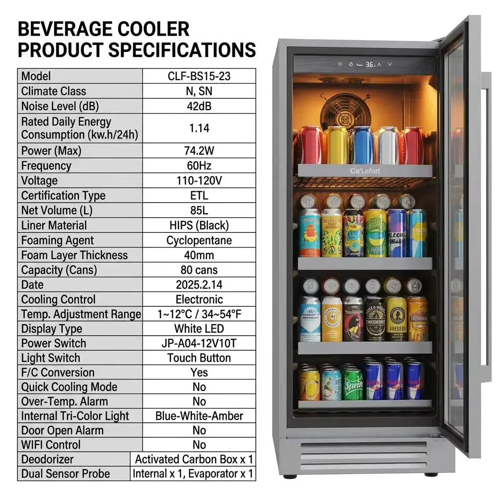 15 Inch Beverage Refrigerator Cooler 100 Cans Mini Fridge with Glass Door for Home，Office from PriceLows™