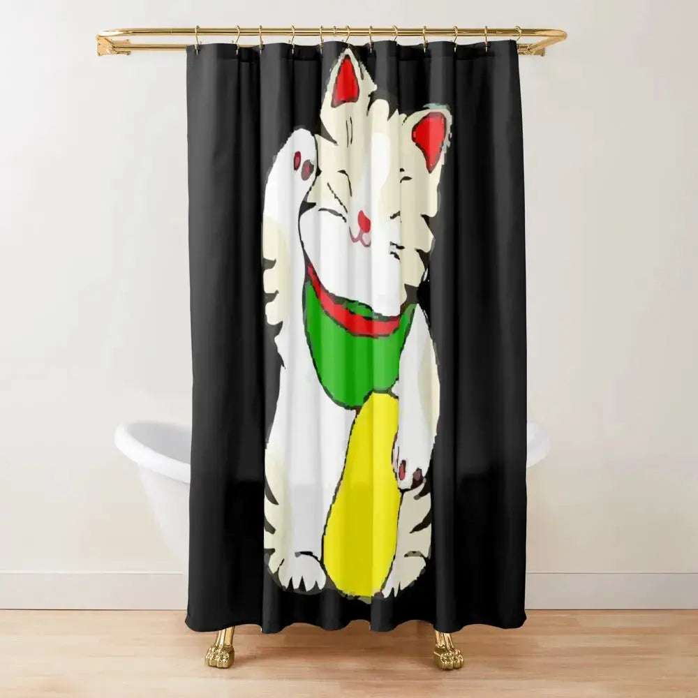 Japan Lucky Fortune Cat Shower Curtain Gold Coin Bathroom Decoration With Hook Polyester Fabric Waterproof Shower Curtain Hooks from PriceLows™