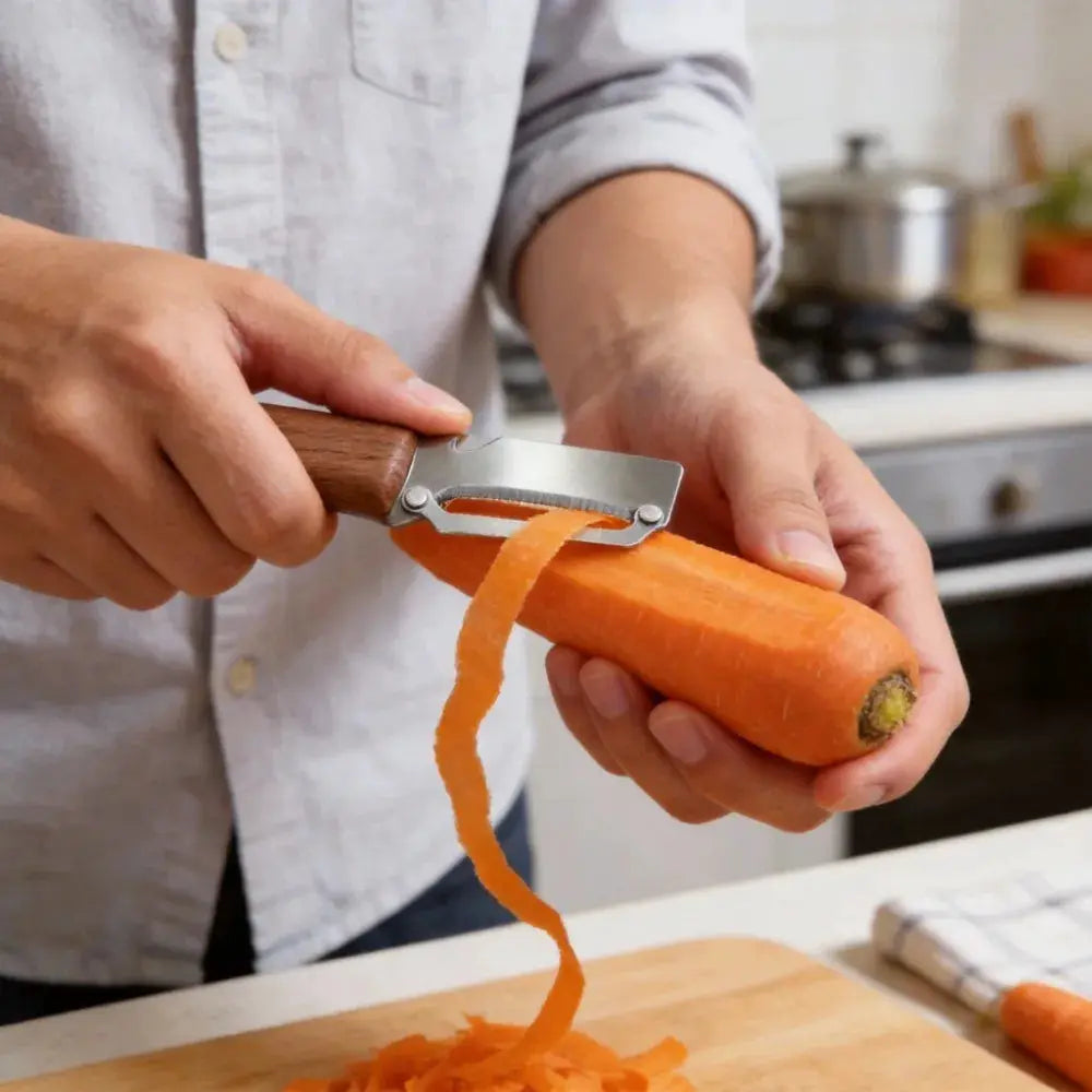 2 PCS Multi-Functional Kitchen Peeler, Vegetable Peeler, Wooden Kitchen Tool, Premium Wooden Handle - Stainless Steel Single Blade & Built-In Bottle Opener, Suitable for Peelable Vegetables & Fruits from PriceLows™