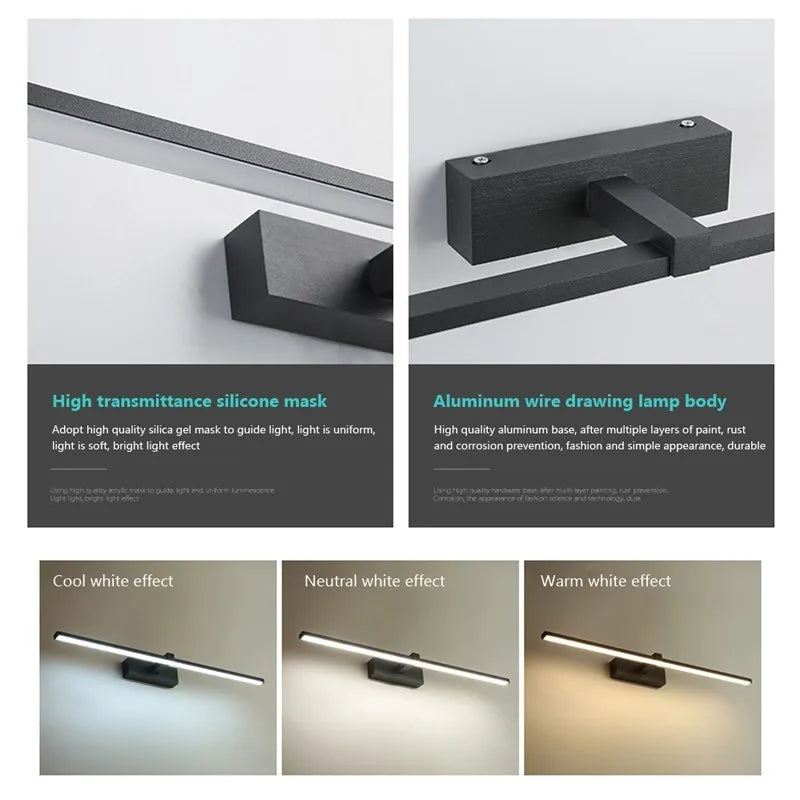 LED Mirror Lights | Wall Mounted Bath Lamp | Waterproof Iron | Black White