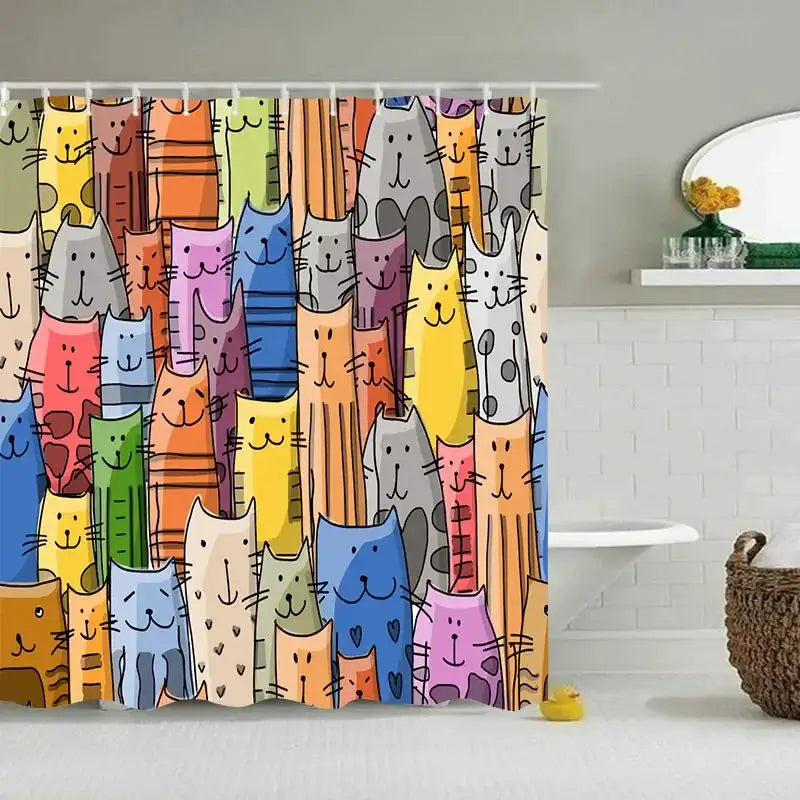VIKAMA Funny Shower Curtains Bathroom Curtain With Hooks Decor Waterproof Cute Cat Dinosaur 3D Cortinas De Ducha from PriceLows™