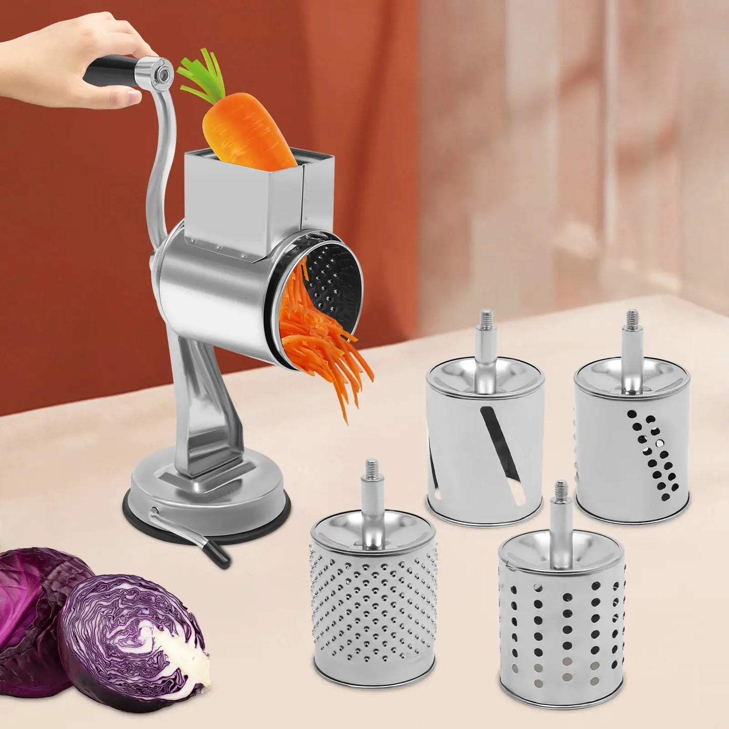 Rotary Grater W/5 Blades Stainless Steel Manual Grinder Vegetable Slicer Peanut Nuts Grinder Cheese Vegetable Shredder from PriceLows™
