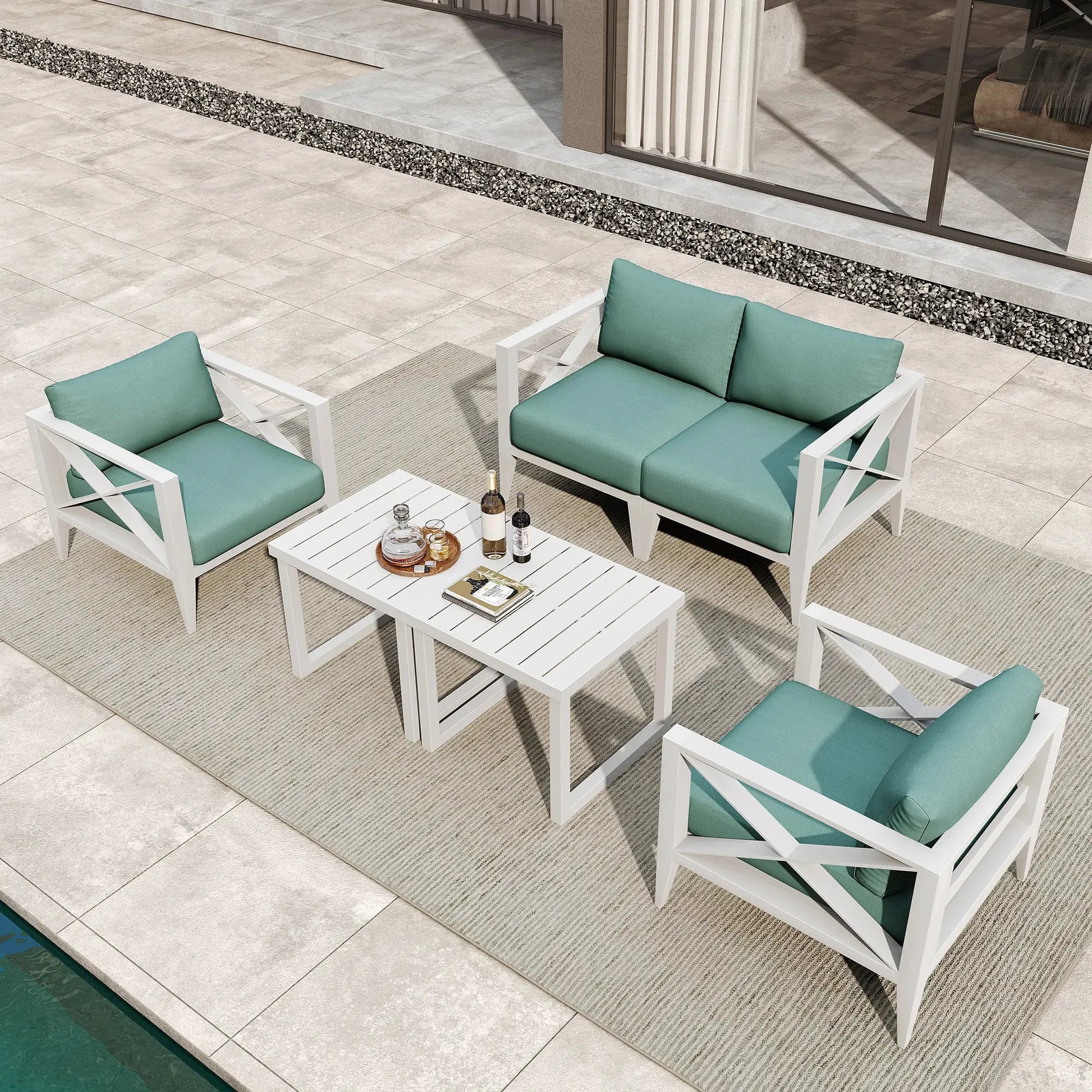 Aluminum Outdoor Furniture Set, Modern Patio Conversation Set Sectional with Coffee Table for Garden, Porch, Balcony, Yard from PriceLows™