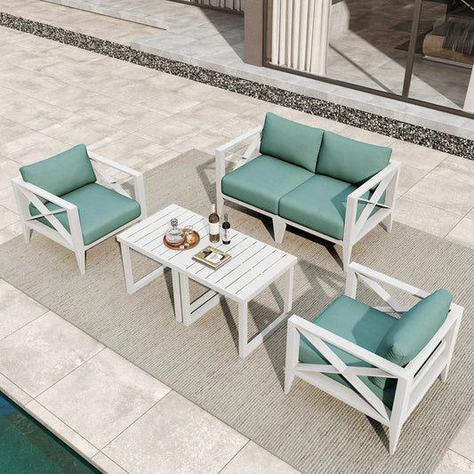 Aluminum Outdoor Furniture Set, Modern Patio Conversation Set Sectional with Coffee Table for Garden, Porch, Balcony, Yard from PriceLows™