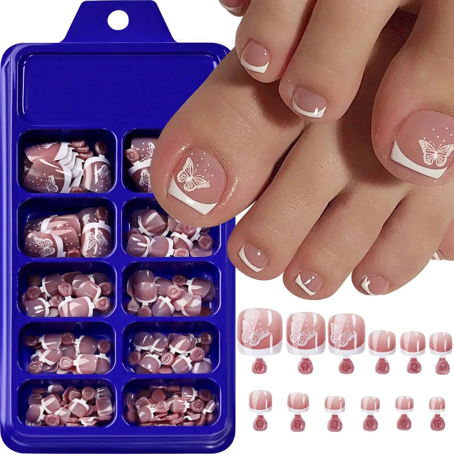 Press On Nails | 120 Piece Set | Nude Pink French Tips | Square Short Length