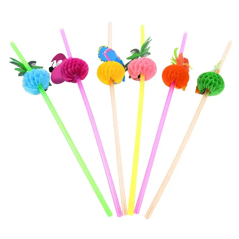 Disposable Flamingo Straw | Tropical Pineapple Design | 25 Or 50 Pieces
