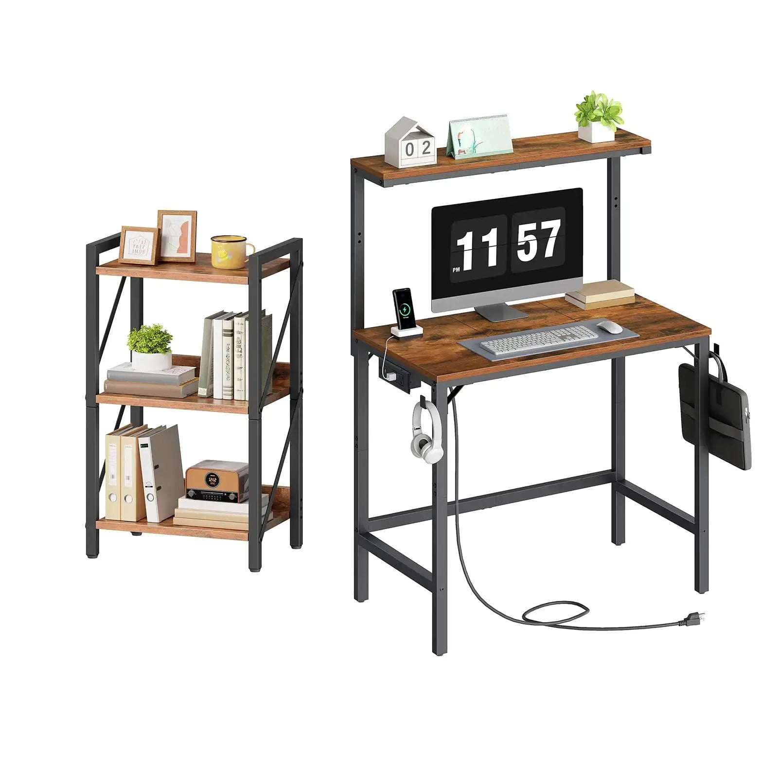 Computer Desk With Hutch And 3-Tier Bookshelf For Home Office Small Space from PriceLows™