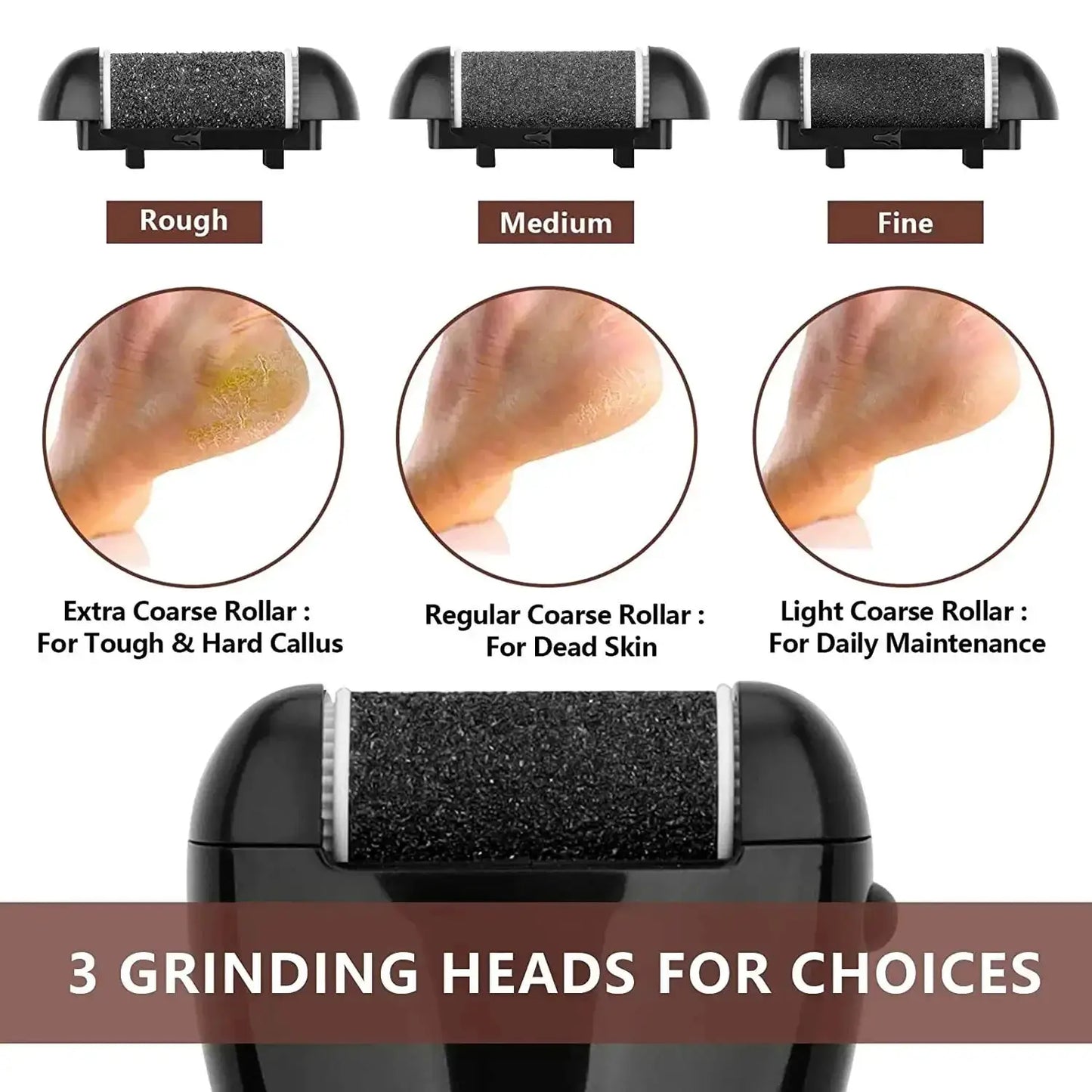 Black Foot Care Tool Heads, Hard Skin Remover, Refill Rollers for Cracked Heels Calluses and Dead Skin Removal, 6 Pcs from PriceLows™