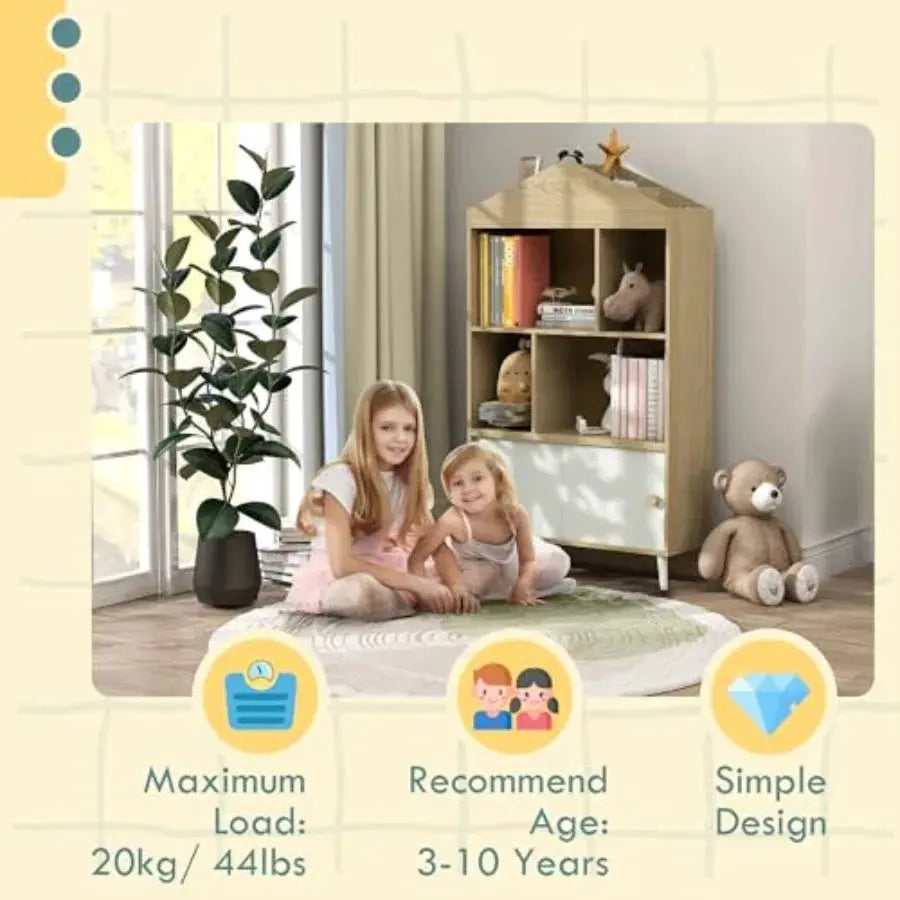 Qaba Bookshelf and Toy Storage 4-Cubby 's Toy Shelf Montessori Bookcase with Top Shelves for Playroom 's Room Living Room Kinde from PriceLows™