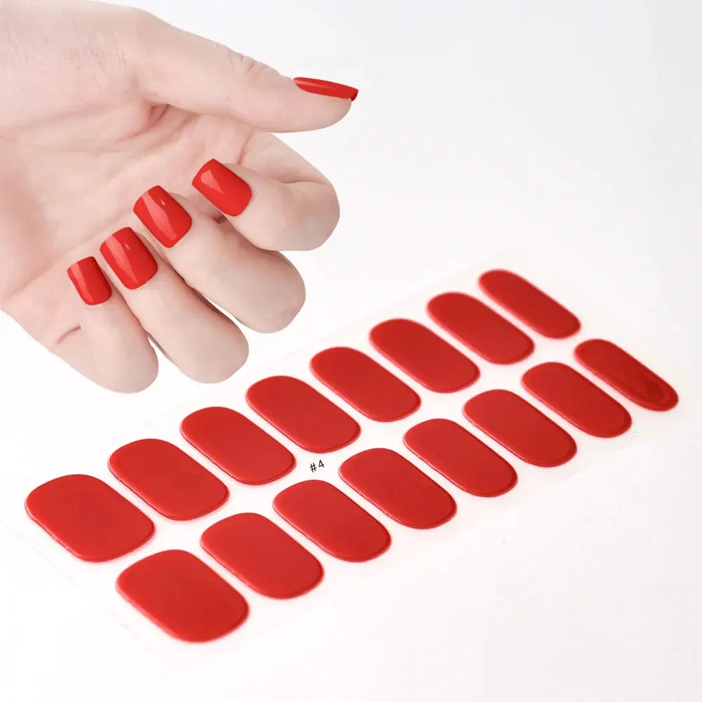1Pcs Semi-Cured UV Gel Nail Sticker Pure Color Full Cover Waterproof Long-lasting Nail Strips 16Tips DIY Nail Polish Stickers *& from PriceLows™