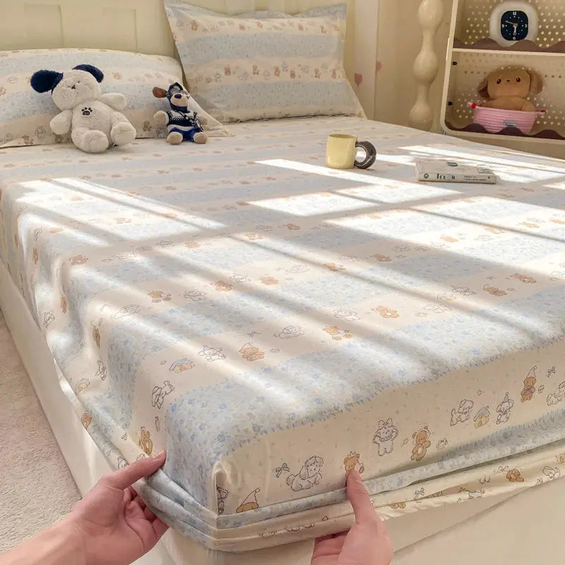 100% Cotton Fitted Sheet, Soft Breathable Cartoon Print Mattress Cover, 25cm Deep Pocket Wrinkle Resistant for 1/2 Person Size from PriceLows™
