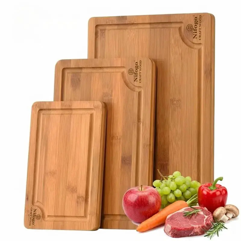 Bamboo Cutting Boards 5 Piece Set (S/M/L) with Juice Grooves & Non Slip Handles | 5-Piece | Bamboo | Serveware