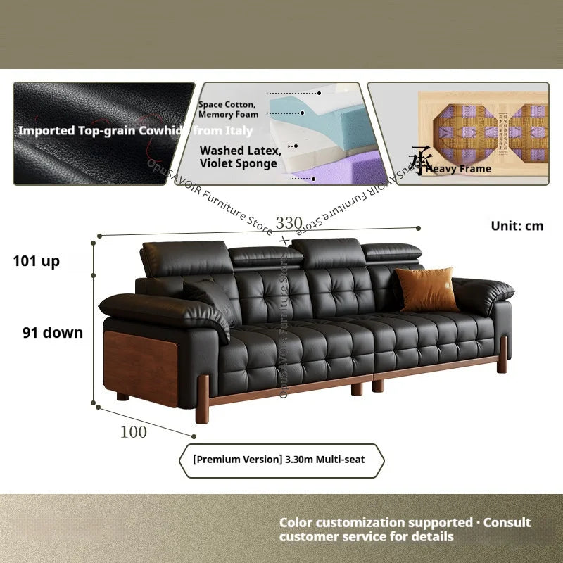 Sofa | Solid Wood Frame | Top Grain Leather | Mid-Century Modern