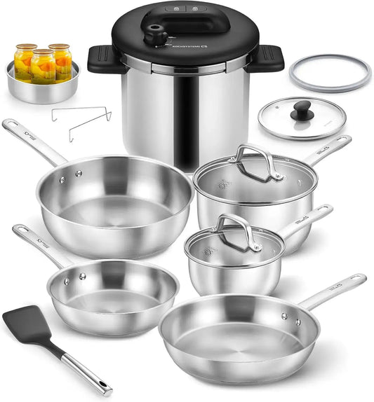KOCH SYSTEME CS 14 Piece Stainless Steel Cookware Set with Pressure Cooker, Stainless Steel Pressure Cooker with Pots and Pans Set, 18/10 Stainless Steel Cookware Set, Induction Ready from PriceLows™