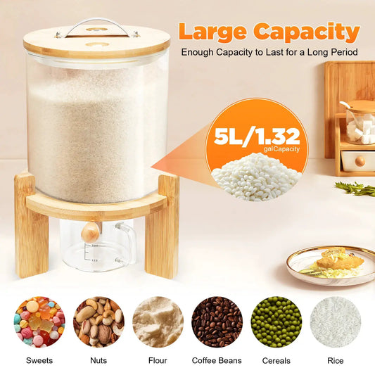 5L Cereal Dispenser Flour Rice Storage Container Glass Tank W/ Lid Measuring Mug For Pantry Organization And Storage from PriceLows™