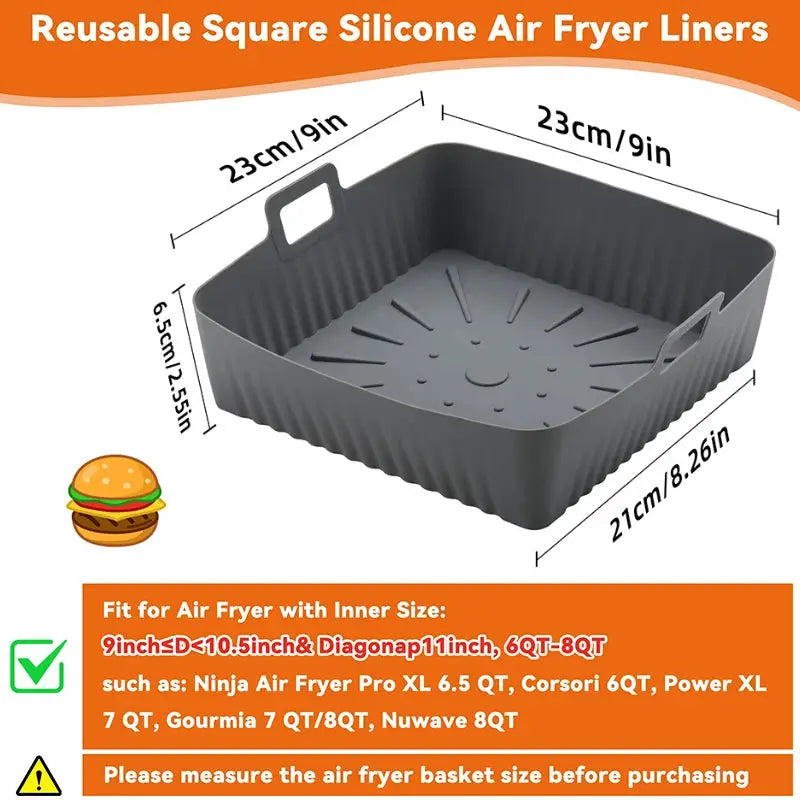 Air Fryer Silicone Basket Liners | 9in XXL | Reusable Molds | Cosori Ninja 6-8QT